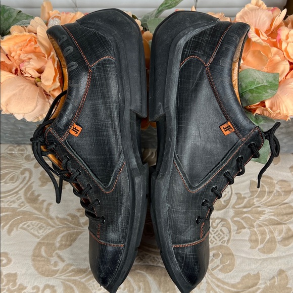 John Fluevog Black Low-Top Sneakers with Orange Stitching main image 10